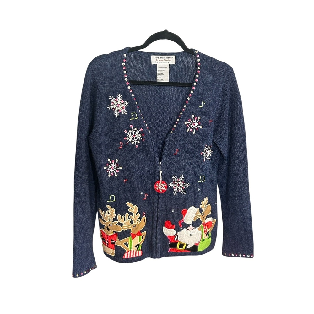 Tiara International M Women's Christmas Cardigan Embroidery Sequin Sweater